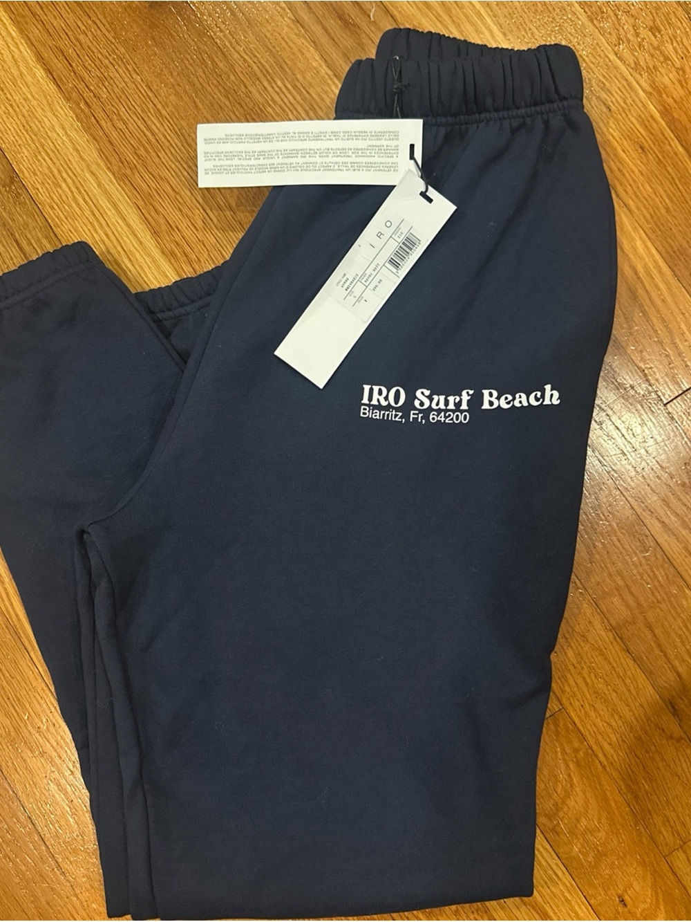 IRO Navy Sweatpants with White 'Surf Beach' Logo